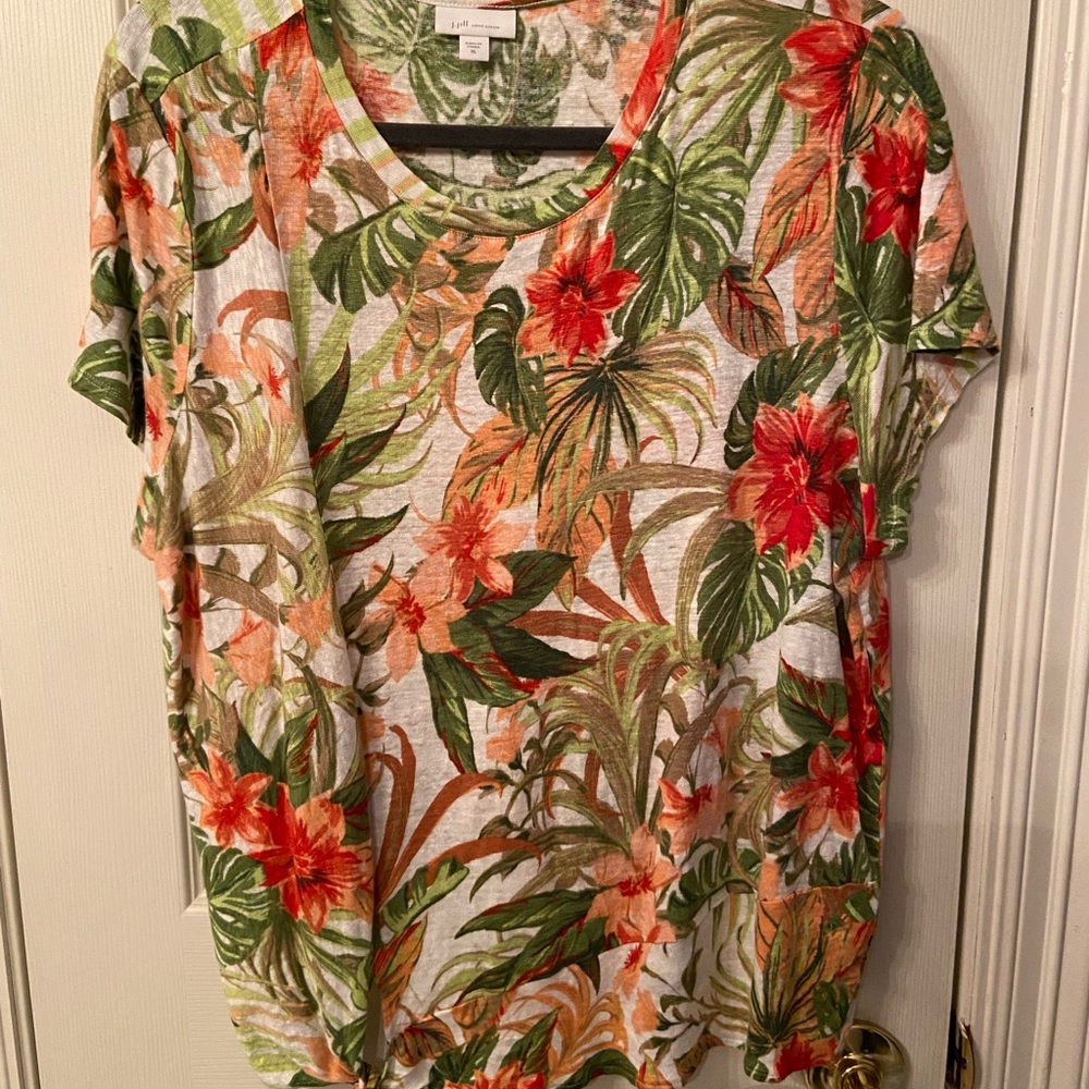 J. Jill Cream Green Scoop Neck Short Sleeve T-Shirt